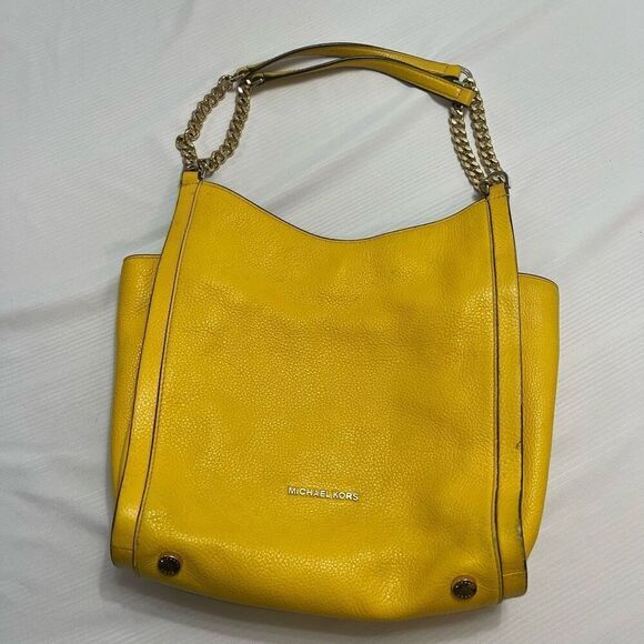 Michael Kors Newbury Yellow Pebbled Leather Shoulder Bag Purse Handbag - Picture 2 of 15